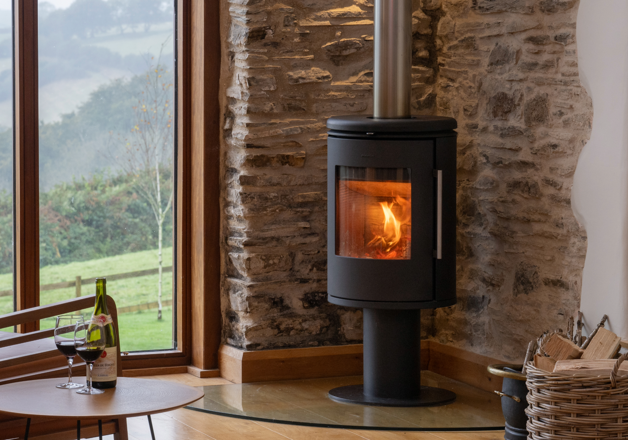 External twin-wall flue system running up the side of a house